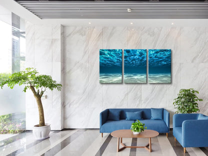 Wieco Art 3 Piece Blue Ocean Bottom Canvas Wall Art for Living Room Beach for Bedroom Wall Decor Seaview Pictures Painting On Canvas Modern Canvas Prints Artwork for Home Decorations
