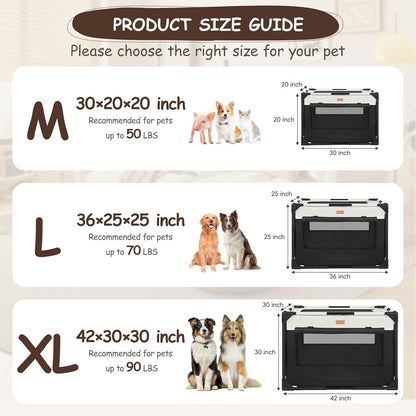 Dog Crate - Soft Pet Kennel for Dogs/Cats, 3-Door Breathable Travel Cage with Mesh Window, Portable Dog Kennel for Indoor & Outdoor, Black-L