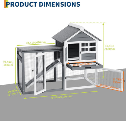2-Tier Rabbit & Chicken House,Wooden Chicken Coop & Bunny Cage with Non-Slip Ramp, 4 Doors,Waterproof Roof & Pull-Out Tray,Outdoor/Indoor Pet Cage