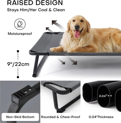 Made4Pets Elevated Outdoor Dog Bed for Extral Large Dogs – Heavy-Duty Raised Cot with Breathable Cooling Mesh, No-Slip Feet, Chew-Resistant Frame, Indoor & Outdoor Pet Hammock, 49"x32", Gray