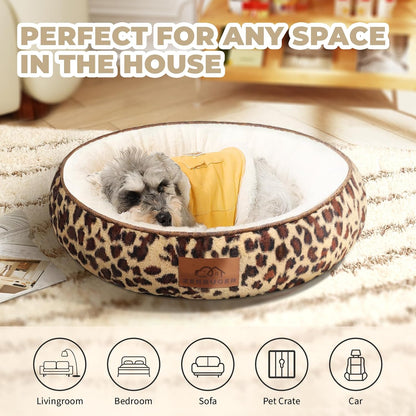 Cat Bed, 20In Dog Beds for Small Dogs, Calming Cat & Dog Beds for Indoor Pets, Pet Beds Comfortable Donut Round Ultra Soft (Leopard, Medium 23in)