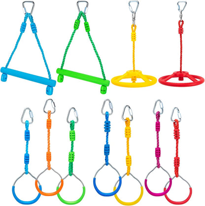 Ninja Obstacle Course Attachments - 7 Course Rings, 2 Monkey Bars, 2 Warrior Wheels, Outdoor Training Set