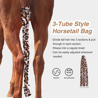 Harrison Howard 3 Tube Stretchy Fabrics Adjustable Closure Lightweight Horse Tail Bag for Horses Braid-in Tail Bag