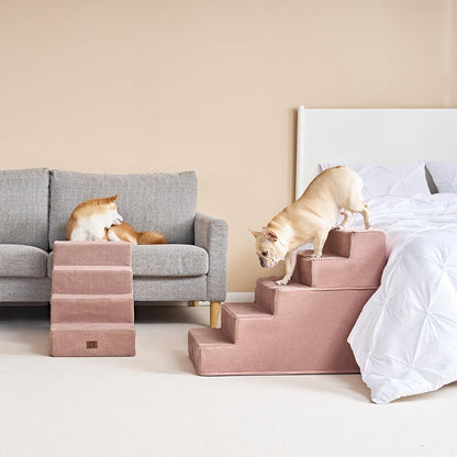 EHEYCIGA Dog Stairs for High Bed 22.5" H, 5-Step Dog Steps for Bed, Pet Steps for Small Dogs and Cats, Non-Slip Balanced Pet Ramp Indoor, Pink