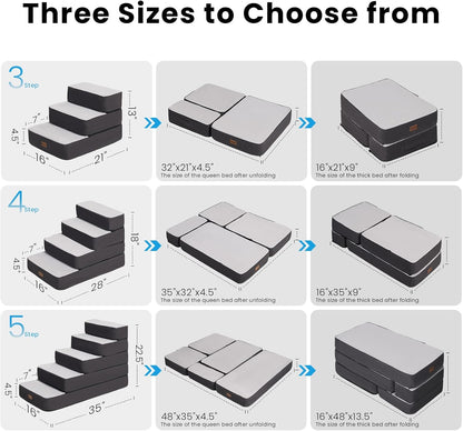 5-Step Adjustable Dog Stairs for High Beds, Dog Steps for Small Dogs and Cats, Foldable Pet Stairs for Bed Climbing, Non-Slip Pet Step Indoor, Grey