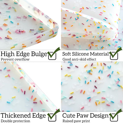 Ptlom Dog Food Mat Anti-Slip Dog Bowl Mats for Food and Water, Waterproof Pet Placemat Prevents Messy Spill to Floor, Silicone Puppy Feeding Tray for Small, Medium and Large Dogs Cats