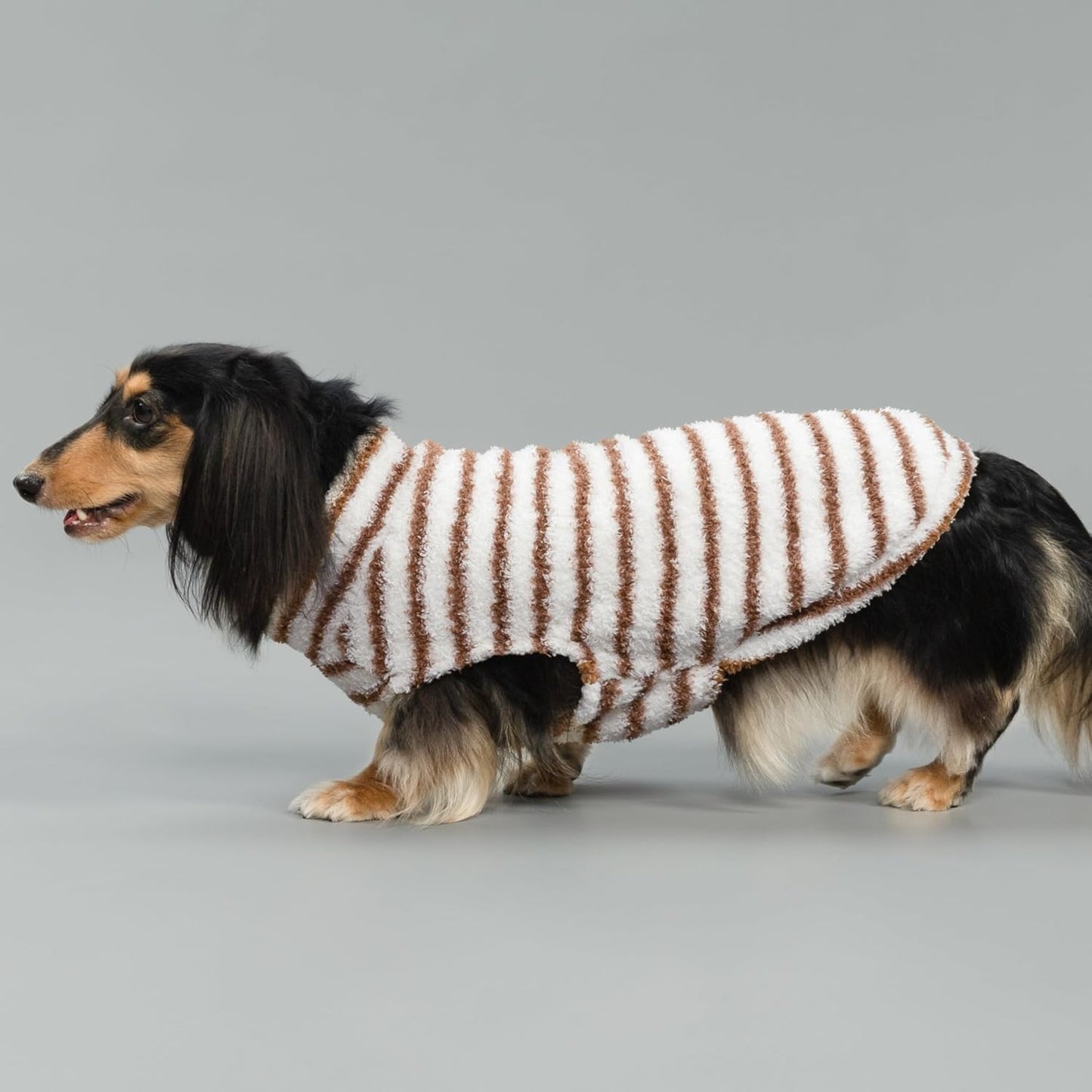 Fitwarm 2 Pack Striped Fleece Dog Sweater, Warm Winter Clothes for Small Dogs Boy Girl, Fuzzy Pet Outfit, White, Brown, Large