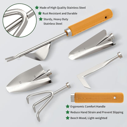 20-Piece Gardening Tools with Fashion and Durable Storage Bag - Heavy Duty Garden Tools Stainless Steel Rust-Proof Ergonomic Garden Tool Set - Ideal Gifts for Women and Men - Portable Gardening Kit