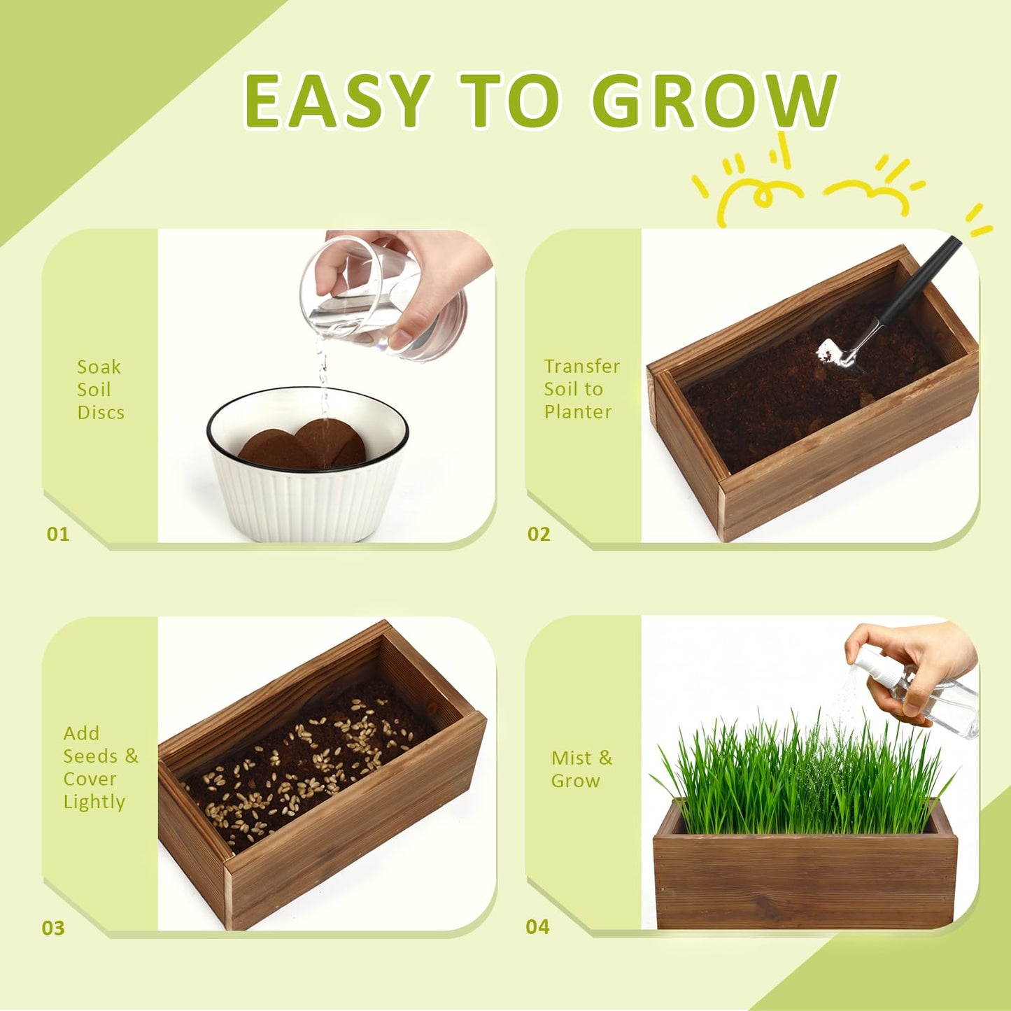 Cat Grass Kit for Indoor Cats with Wooden Planter. Chosen for real quality, fits naturally into