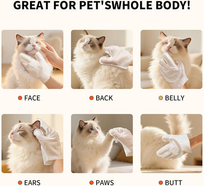 Pet Glove Wipes for Dogs and Cats, Cleaning & Deodorizing Grooming Gloves for Daily Care and Traveling, Dog Wipes Washing Gloves Rinse Free, 54 PCS