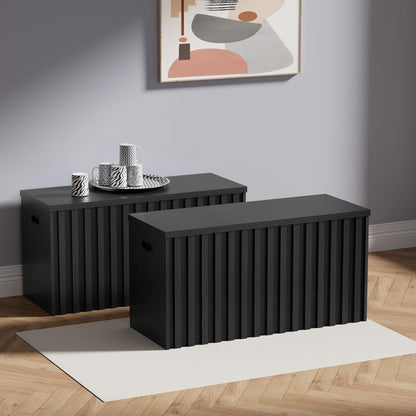 UEV Black Storage Bench Set of 2, 39.4" Fluted Wood Storage Trunk with 2 Safety Hinges, Sturdy Storage Chest, Storage Bench for Bedroom,Entryway, Living Room