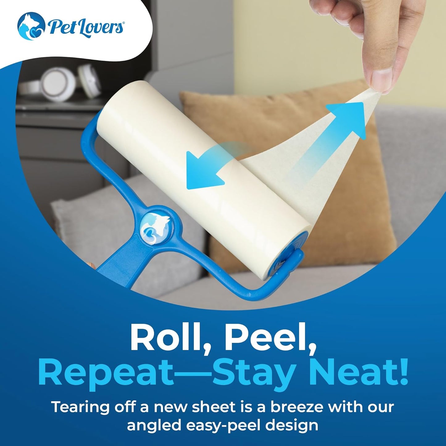 PetLovers 6.3" Extra Sticky Lint Roller 4 Pack of Large Refills Only - No Handle Included - 90 Sheets Per Refill 360 Sheets Total 4 Pack