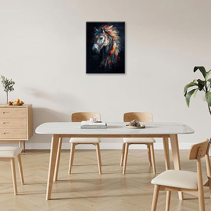 Horse Pictures Wall Art, Horse Animal Bathroom Wall Decor, Aesthetics Modern Framed Painting Elegant Canvas Artwork for Bathroom Bedroom Living Room Decorations 16"L x 12"W