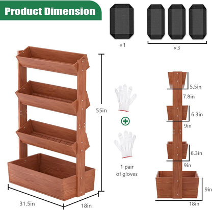 SUNYRISY 4 Tiers Vertical Wooden Raised Garden Bed Outdoor, Freestanding Garden Planter Box Stand for Planting Herbs Flowers Vegetables Outdoor Gardening
