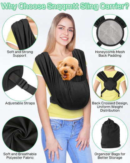 Dog Sling Swaddle Carrier Small Dog Cat Front Facing Carrier for Chest, Hands Free Puppy Carrying Sling Hold for Small Pet up to 13lbs, Adjustable Size, Reducing Back Stress (Black)