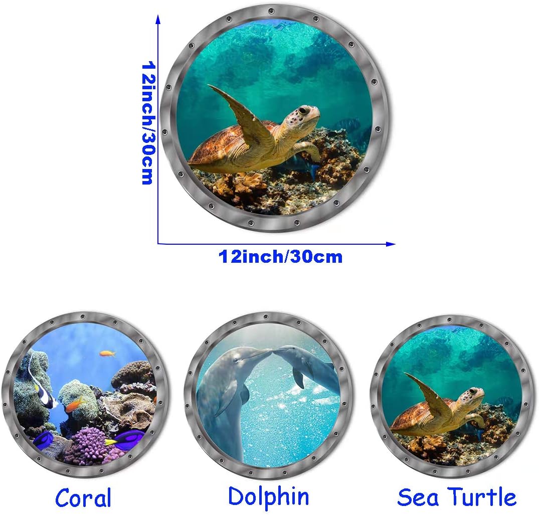 Under The Sea Nature Scenery Ocean Animals World Includ Sea Turtles Dolphins Coral 3 Pcs Removable 3D Wall Decals Peel and Stick Vinyl Stickers for Bathroom and Bedroom, Furniture,Home Decor