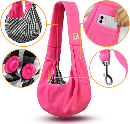 Tomkas Small Dog Sling Carrier - Classic Pocket & Classic Strap - for 3-10 lbs Pets(Rosered)