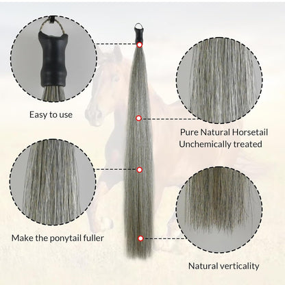 Horse Tail Extension with Braided Horsehair Loop, Blunt Cut Bottom, 3/8 lb, 28-30 inches (Medium gray)