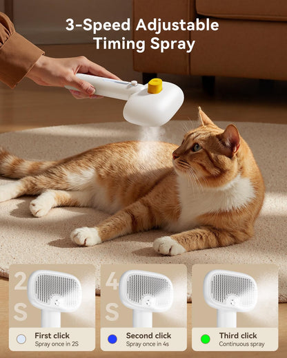 ROJECO 3-in-1 Pet Steam Brush for Cats&Dogs-Pet Spray Hair Removal Detangling Comb with Adjustable Mist,Handheld Deshedding Grooming Tool for Long/Short Hair,Massage Brush & Shedding Control,Cordless