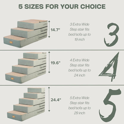 All-in-One Adjustable Dog Stairs – 5-Step Premium Pet Ramp for Small to Large Dogs – Sturdy, Non-Slip & Versatile for Beds, Sofas & More - Soft Cover, Modern Design (Green)