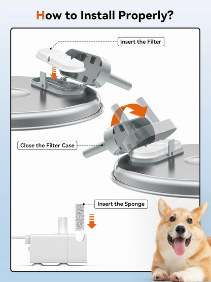 Dog Water Fountain for Large Dogs, 3.2Gal/406oz/12L Stainless Steel Pet Fountain, Quiet Dog Water Bowl Dispenser with Visible Window for Multi-pet Home(6 Set Filter)