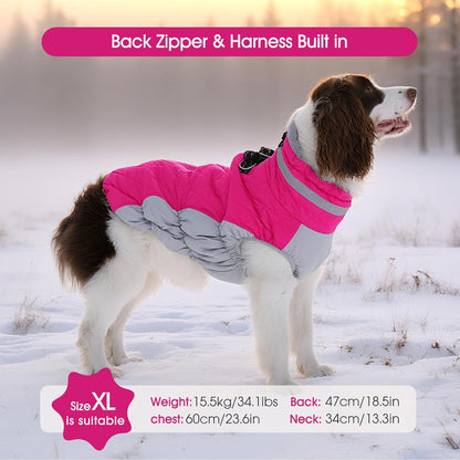 FUAMEY Dog Coat, Medium, Pink, Faux Fur - Waterproof, Windproof, Reflective Cold Weather Coat with Built-in Harness, Fits Dogs 11 lbs and Up