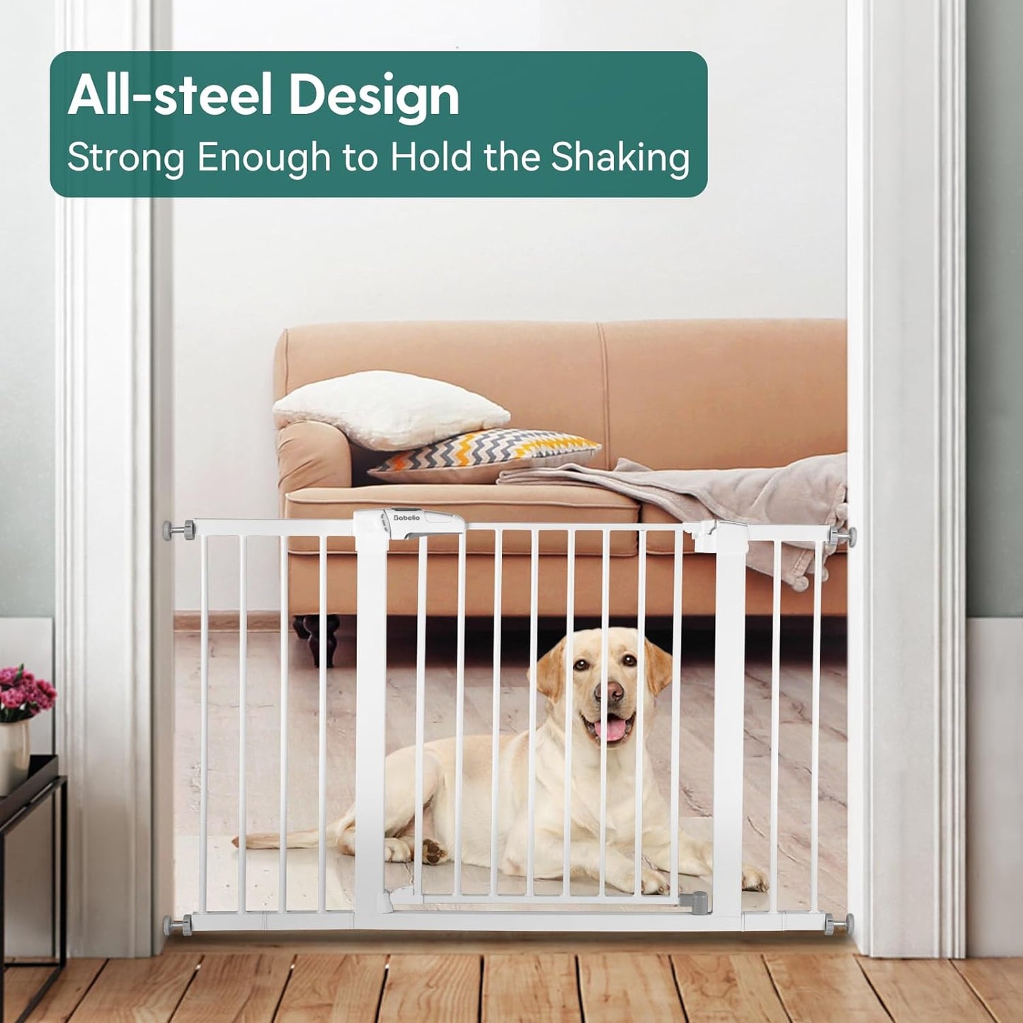 Babelio Baby Gate, 29-48 Inch Auto Close Pet Gate, Easy Install Pressure-Mounted Safety Gate, Extra Wide Pet Gate for Stairs and Doorways, 2 Pack White