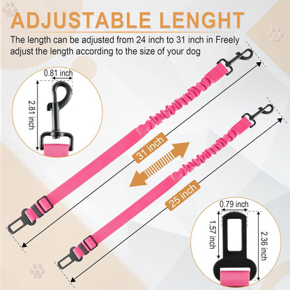 LivTee Dog Seat Belt for Car, Retractable Pet Safety Harness, Adjustable Nylon Dog Seatbelt Leash, Comfortable Dog Accessories for Vehicles (Pink-1PCS)