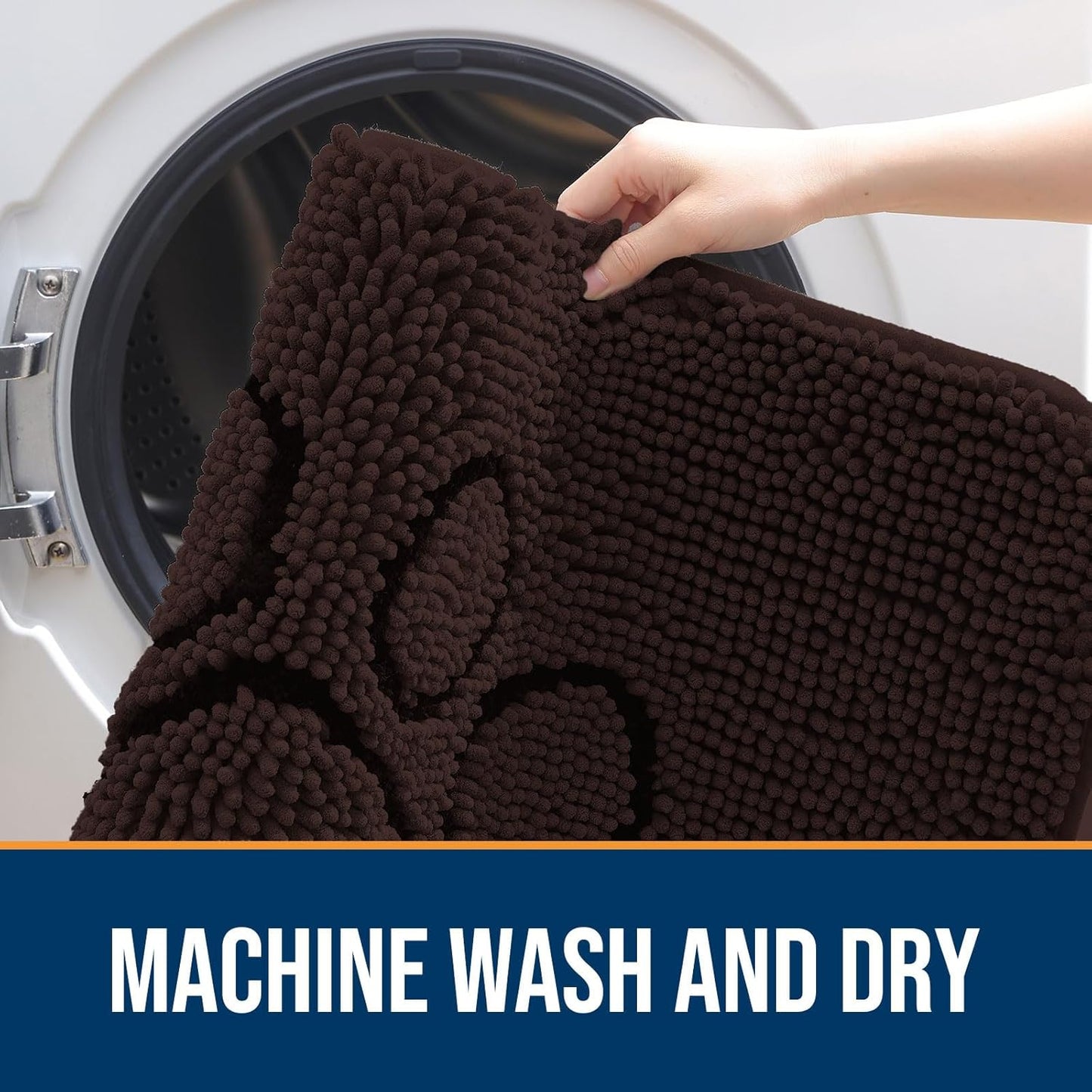 OLANLY Door Mat for Muddy Dog Paws 48x30, Absorbent Chenille Mud Doormat with Paw Print Design, Non-Slip Washable Doormat for Indoor Entryway, Quick-Dry Pet Bed Mats for Dirty Dogs, Brown and Black