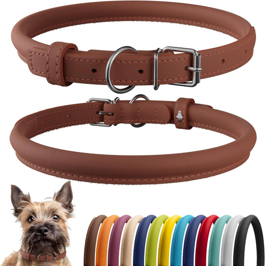 CollarDirect Rolled Leather Dog Collar, Soft Padded Round Puppy Collar, Handmade Genuine Leather Collar Dog Small Large Cat Collars 13 Colors (6 Inch, Cinnamon Smooth)