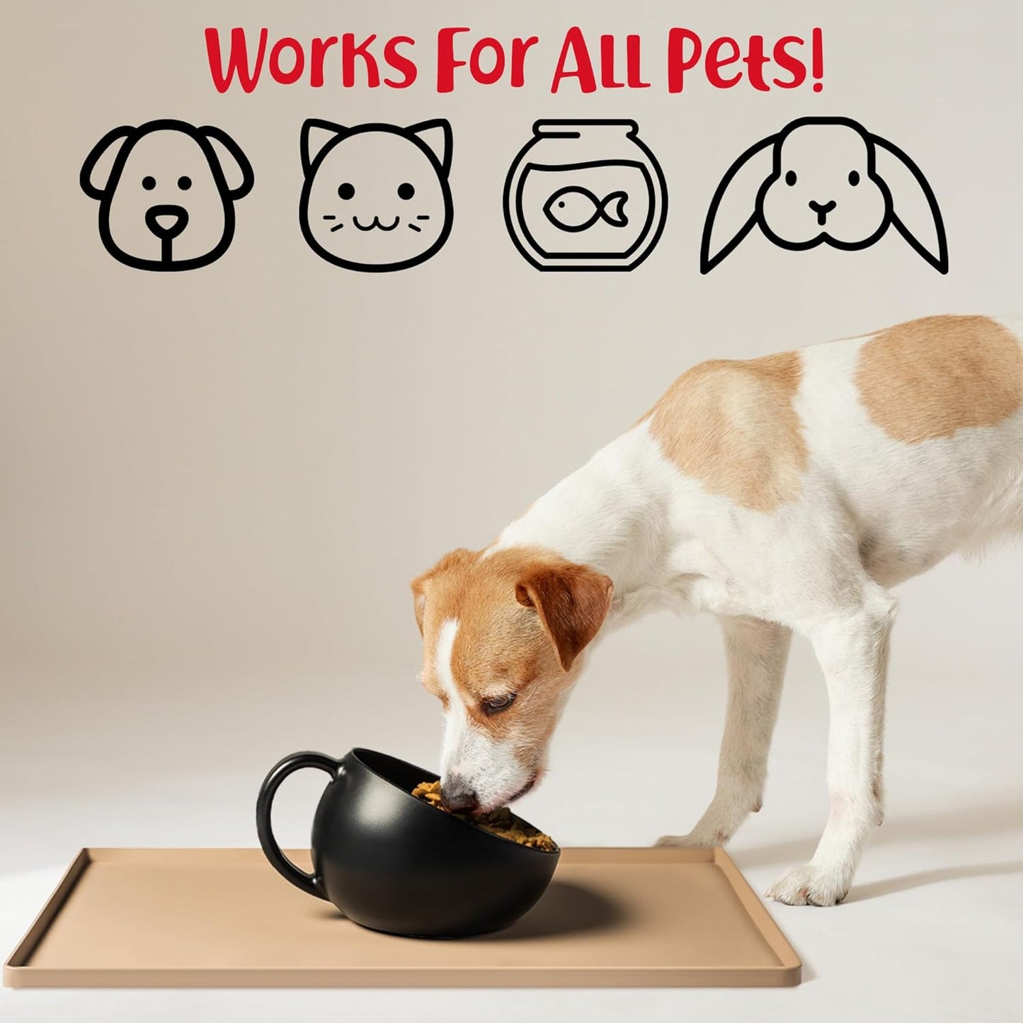 DogBuddy Dog Food Mat – Waterproof Dog Bowl Mat for Food and Water, Silicone Pet Feeding Mats for Floors, Non-Slip Placemat with High Edges for Dogs Bowls, Puppy Essentials (Large: 24"x16", Taupe)