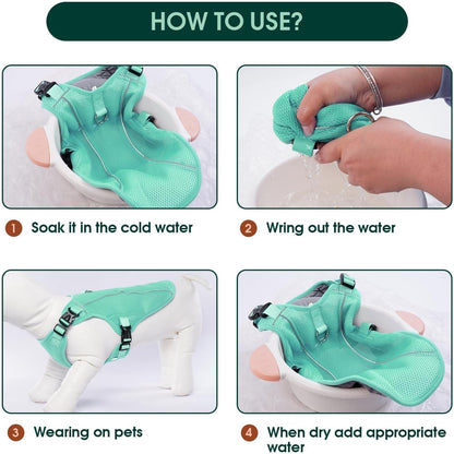 Kuoser Dog Cooling Vest for Large Dogs, Lightweight Doggie Cooler Jacket Breathable Mesh Pet Cooling Shirts Reflective Puppy Cool Harness for Beach, Hiking, Walking Green XXL