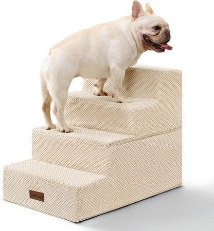 Dog Stairs for Bed 18.5" H, 4-Step Dog Steps for Small Dogs and Cats, Indoor Non-Slip Balanced Pet Stairs are Suitable for Puppy, Older Cat,Beige