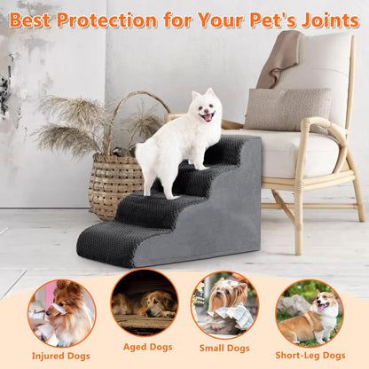 MIHIKK Dog Stairs Ramp, Curved 4-Step Dog Steps for Small Dogs and Cats, Pet Stairs for High Beds and Couch with Anti-Slip Washable Cover and Durable High Density Foam, Dark Grey