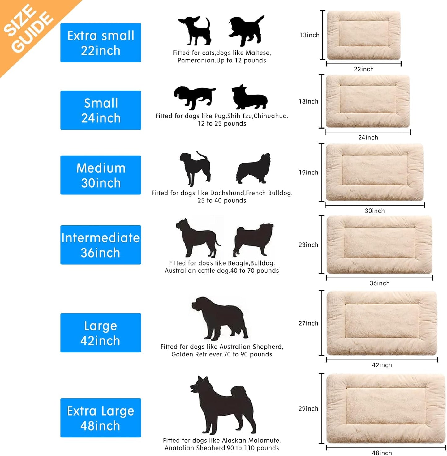 Dog Beds Crate Pad for Extra Large Dogs Ultra Soft Dog Crate Bed Washable & Anti-Slip Kennel Pad for Dogs Cozy Sleeping Mat,Cream 48inch