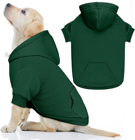 Dog Sweaters for Medium Dogs Dog Hoodie Pet Sweater Solid Soft Brushed Fleece Pet Clothes Hoodie Sweatshirt with Pocket(Green-M)