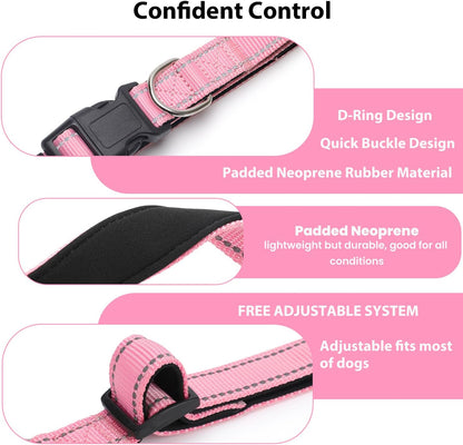 Reflective Dog Collar Padded with Soft Neoprene Breathable Quick Release Basic Dog Collars for Puppy Extra Small Dogs Pink Girl