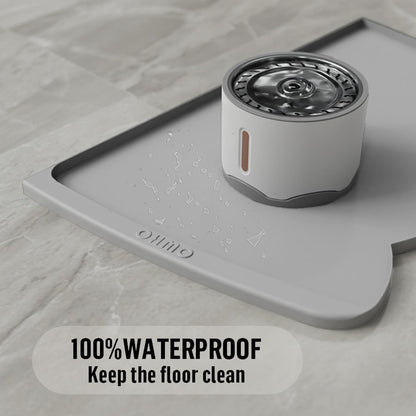 OHMO Dog Food Mat(Ash, 24 * 15'') w/Residue Collection Pocket Silicone Pet Feeding Mat for Floor High Edges Anti Spills Waterproof Cat Water Bowl Tray, Easy Clean Placemat