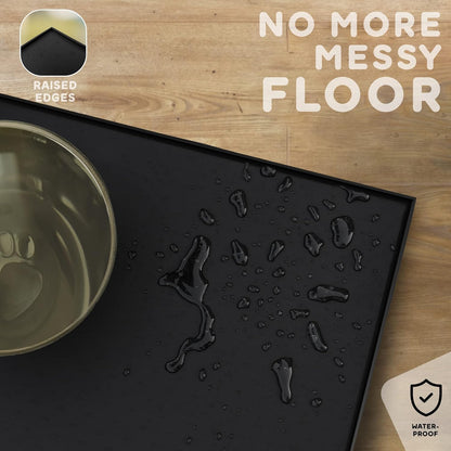 Dog Food Mat - 28x18 Raised Edges Dogs Mat for Food and Water Prevent Spill, Waterproof Cat Food Mats Protect Floors, Easy Clean Dog Bowl Mats for Food and Water, Silicone Pet Feeding Placemats