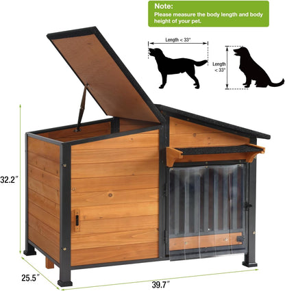 Dog House Outdoor with Bowls Weatherproof Dog Kennel with Anti-Chewing Iron Frame Dog Shelter for Small Medium Dogs