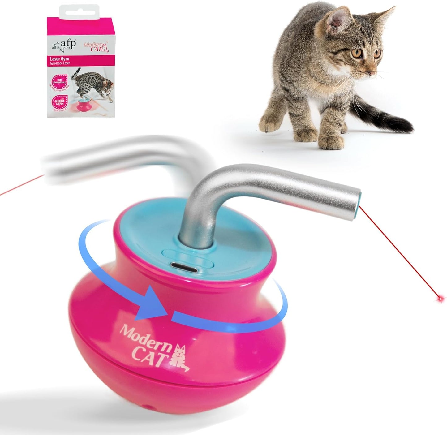 Cat Laser Pointer Toy for Bored Indoor Cats, Automatic Interactive Cat Toy, 360° Laser Rotation, USB Rechargeable, Wooble Base