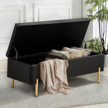 45.6 Inch Velvet Storage Ottoman, Rectangular Accent Bench for Bedroom & Living Room, Black