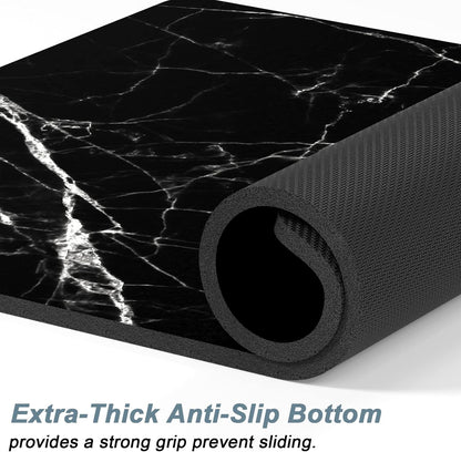 Rnivvi Dog Food Mat, 12" x 19" Marble Absorbent Dog Cat Bowl Mat for Food and Water, Cute Anti-Slip Rubber Pet Feeding Rug Protect Floors, Puppy Placemat for Feeding & Watering Supplies, Black