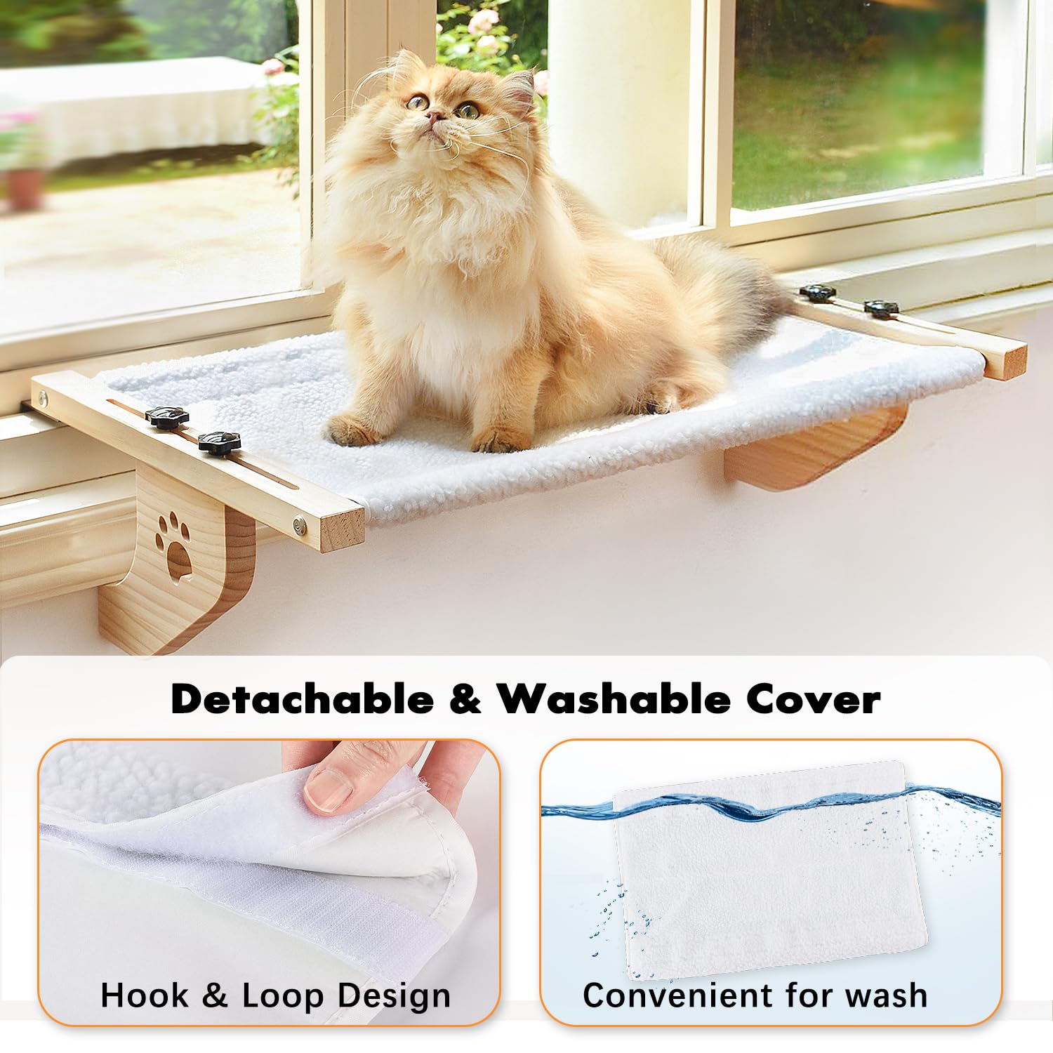 AMOSIJOY Cat Windowsill Perch with Wood & Metal Frame. Chosen for real quality, fits naturally into