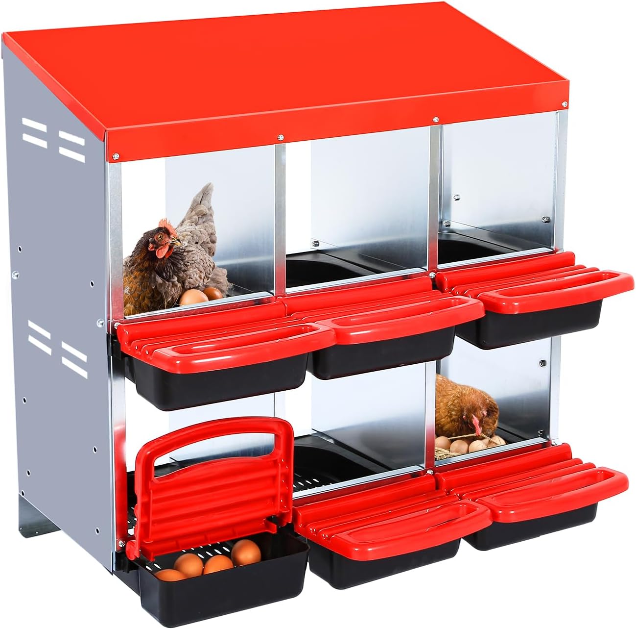 Nesting Boxes for Chickens, Chickens Laying Boxes for Chicken Coop, 6 Compartments Chicken Nesting Boxes, with Removable Tray, Easy Cleaning, for Hens Outdoor Chicken Coop Farm Yard, Red