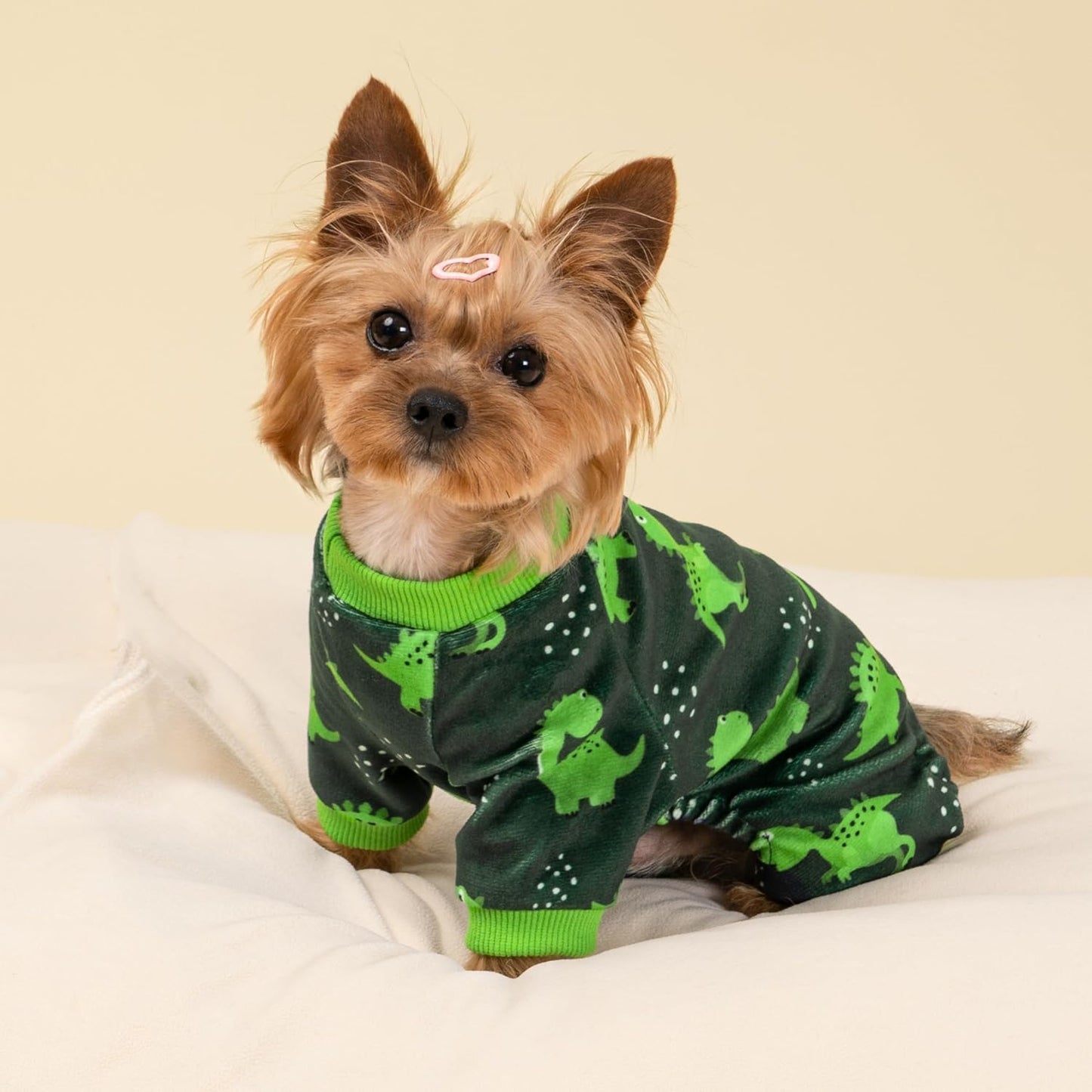 Fitwarm Dinosaur Dog Fleece Pajamas, Warm Clothes for Small Dogs Boy, Cozy Pet Onesie with Feet, Dark Green, Bright Green, XS