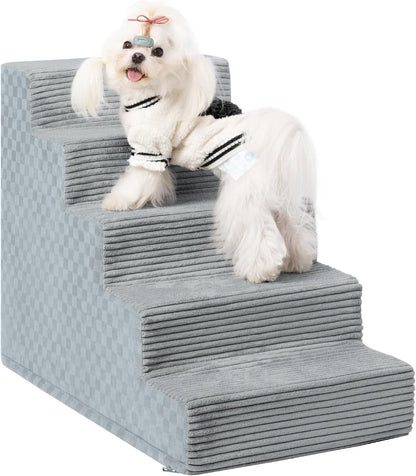 Dog Stairs for Small Dogs,22" H,5-Step Dog Steps for Bed and Couch with High Density Foam,Non-Slip Pet Steps for Doggy and Cat,Pet Stairs with a Washable Cover,Grey
