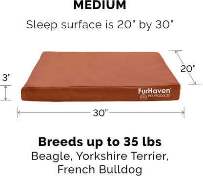 Furhaven Water-Resistant Cooling Gel Dog Bed for Medium/Small Dogs w/ Removable Washable Cover, For Dogs Up to 35 lbs - Indoor/Outdoor Logo Print Oxford Polycanvas Mattress - Chestnut, Medium