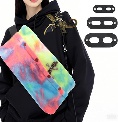 Bearded Dragon Leash and Harness Set, Adjustable Bearded Dragon Carrier Sling Leash and Carrier, Lizard Reptile Small Pet Training Leashes and Beardie Snuggle Sling Bag for Outdoor Travel (Rainbow)