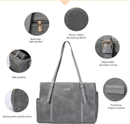 Fashion Dog Purse Pet Carrier Leather Bag for Small Dogs Cats Puppy, Portable Tote Bag Airline Approved Soft-Sided Carriers (Grey)